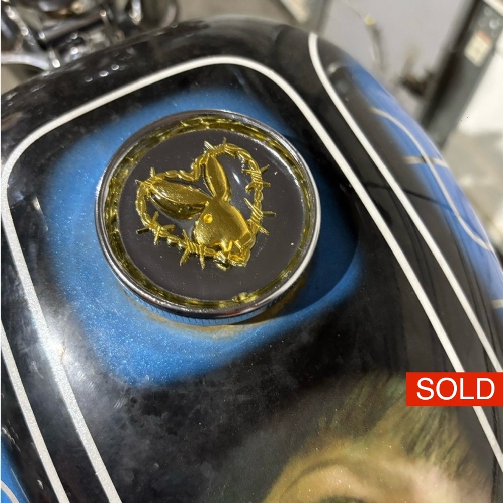 ❌SOLD❌Custom Motorcycle Gas cap with Gold Playboy Design